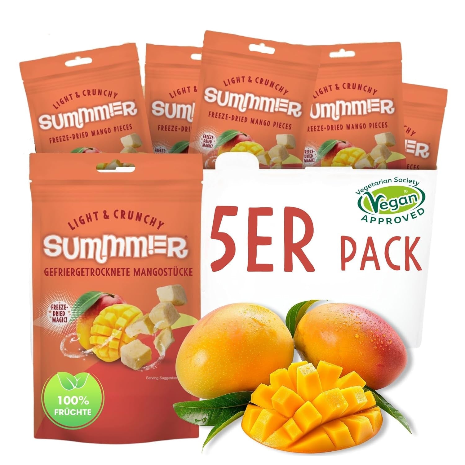 Sommer frysetørrede jordbær - pakke med 5 - sukkerfri, 100 % naturlige, lækre sprøde snacks til børn og voksne, ideel til korn og madpakker (55g) Dehydrerede produkter Naty Shop Pakke med 5 Mango