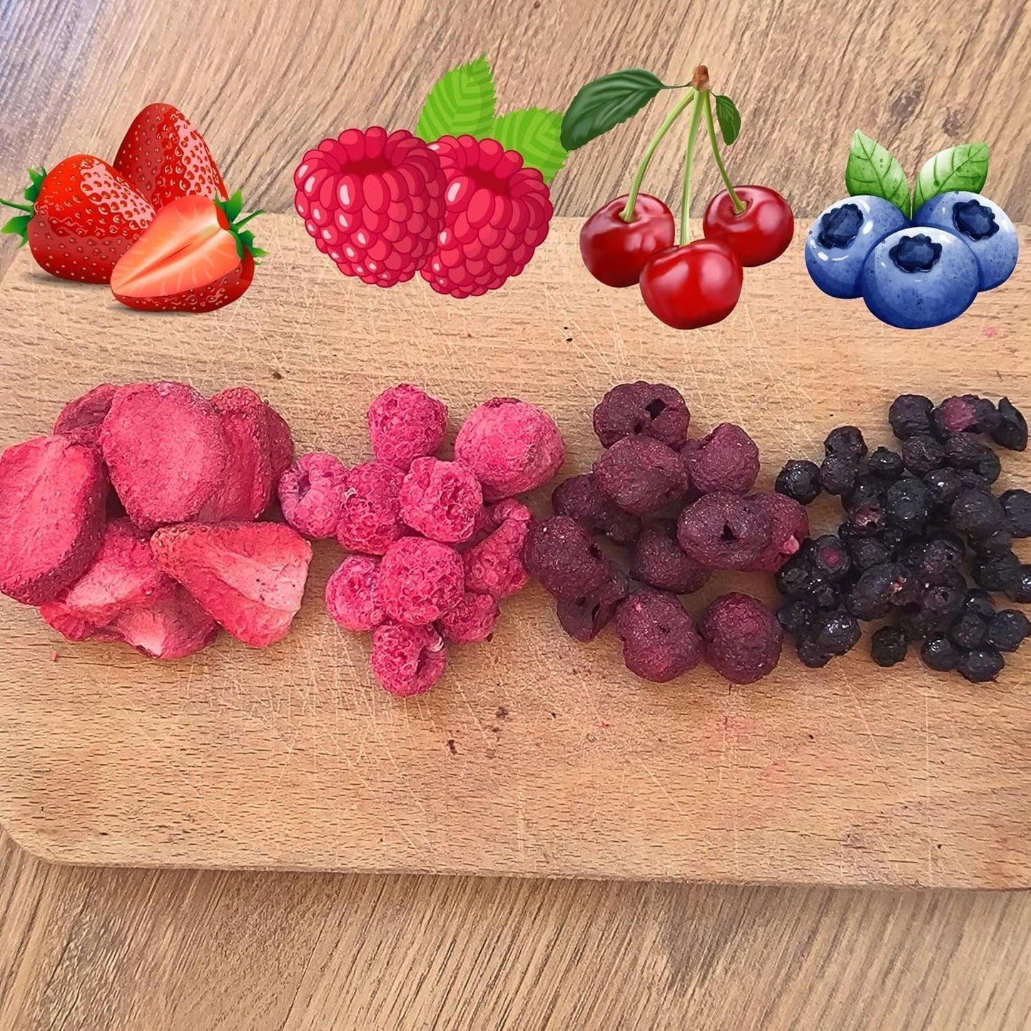 Superbær frysetørret frugtblanding | XL 300g Tørret frugt uden sukker | Tørrede frugter | Tørrede frugter Frysetørrede Jordbær Hindbær Blåbær Frysetørrede ZingyZoo Dehydrerede produkter Naty Shop