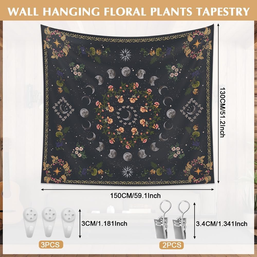 Tapestry 130 130mx150m månefaser blomsterlærred Hjem - Tilbehør og dekorationer Naty Shop
