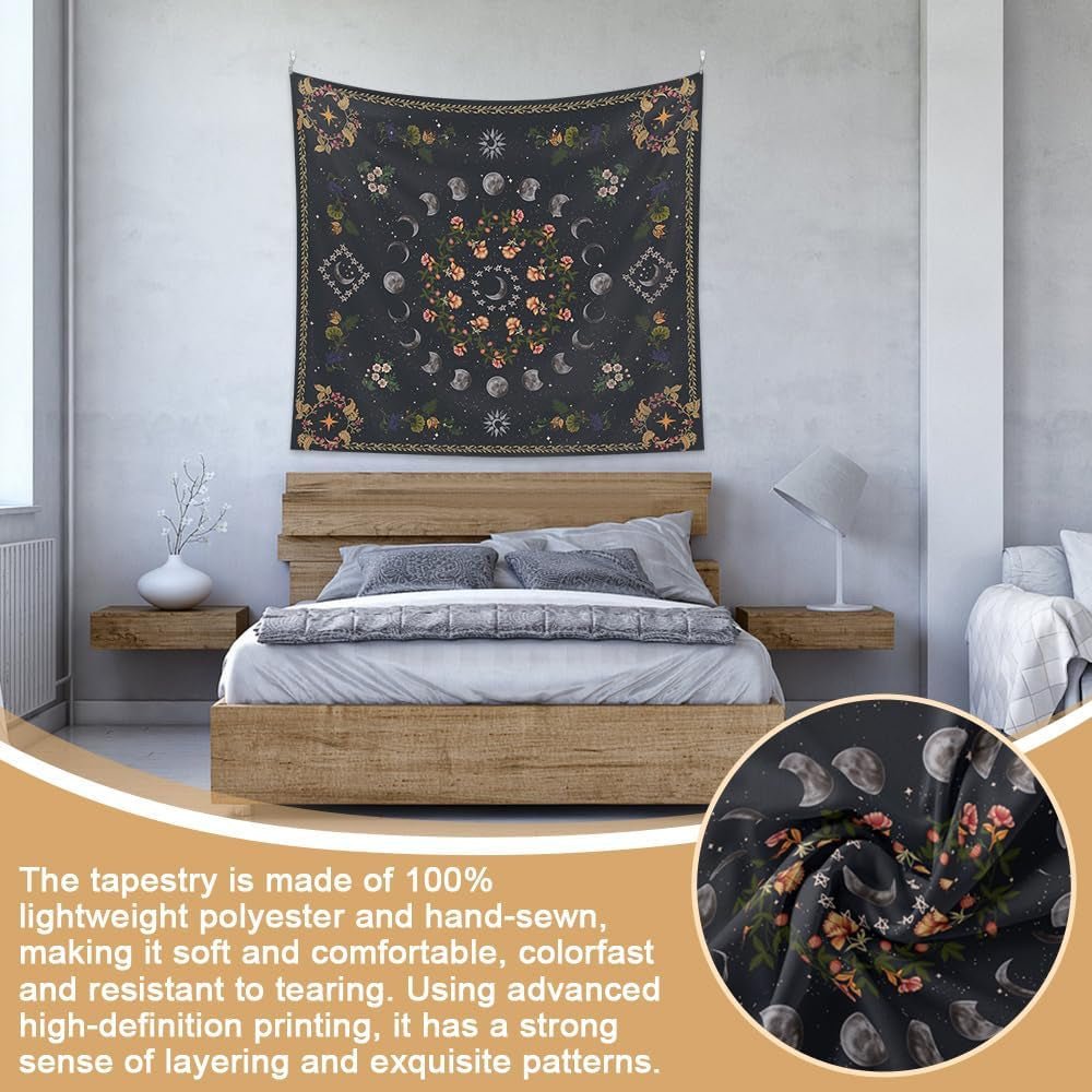 Tapestry 130 130mx150m månefaser blomsterlærred Hjem - Tilbehør og dekorationer Naty Shop