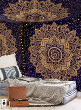 Tapestry aakriti galleri bomuld mandala sengebetræk Hjem - Tilbehør og dekorationer Naty Shop Gylden blå 233.7L X 208.3B Cm
