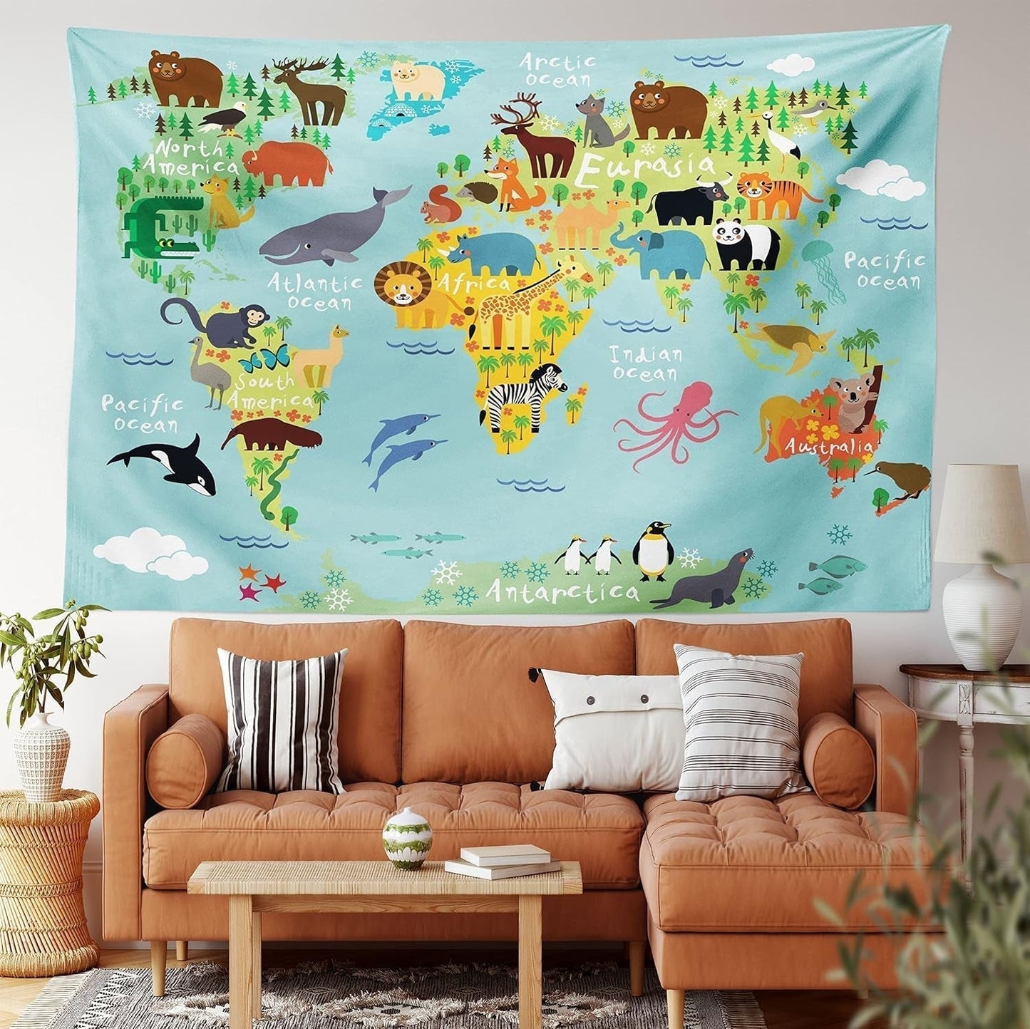 Tapestry abakuhaus wanderlust dyrekort over verden tegninger Hjem - Tilbehør og dekorationer Naty Shop