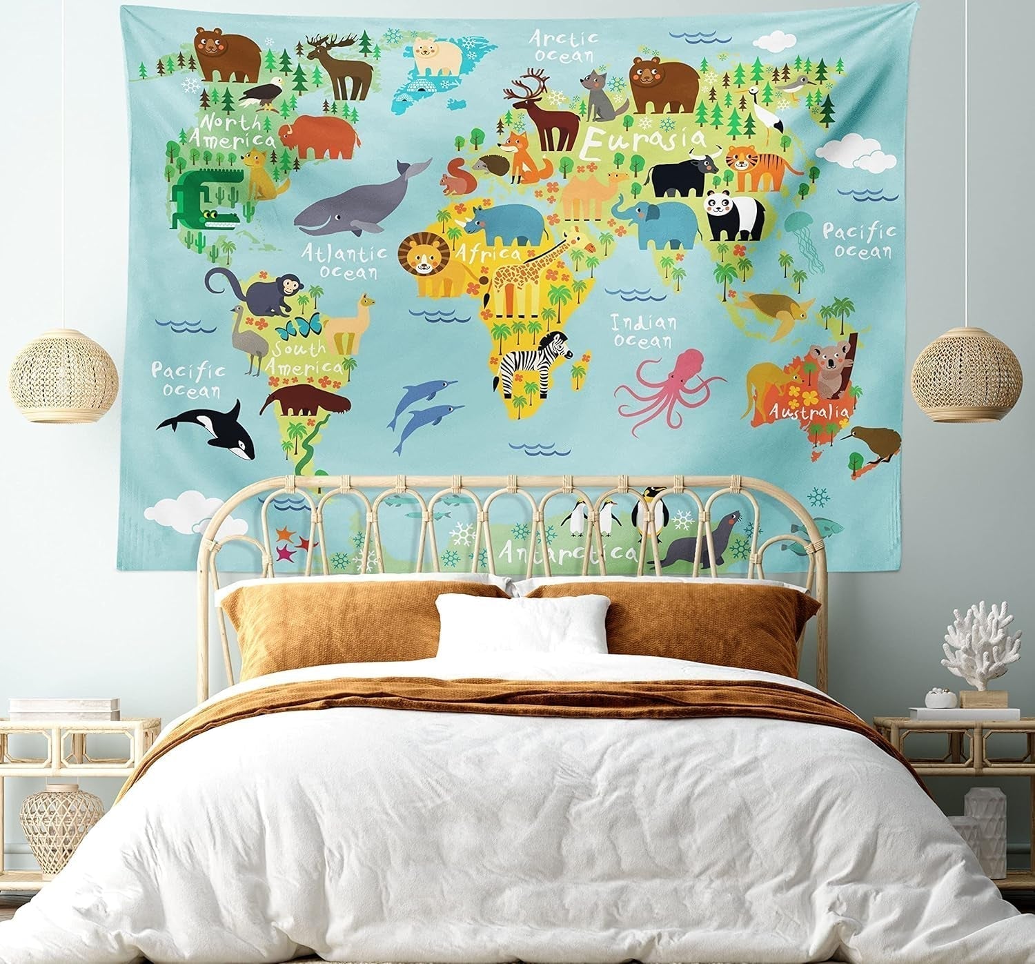 Tapestry abakuhaus wanderlust dyrekort over verden tegninger Hjem - Tilbehør og dekorationer Naty Shop