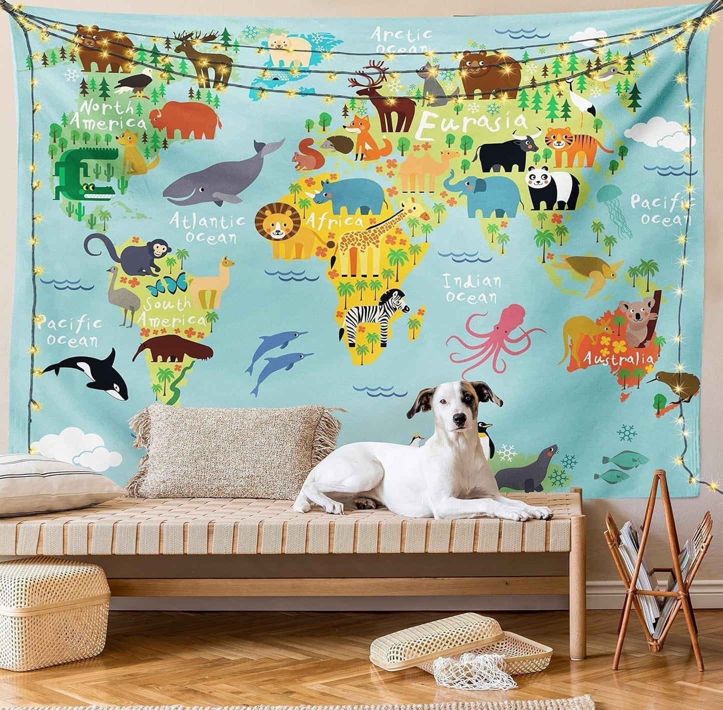 Tapestry abakuhaus wanderlust dyrekort over verden tegninger Hjem - Tilbehør og dekorationer Naty Shop