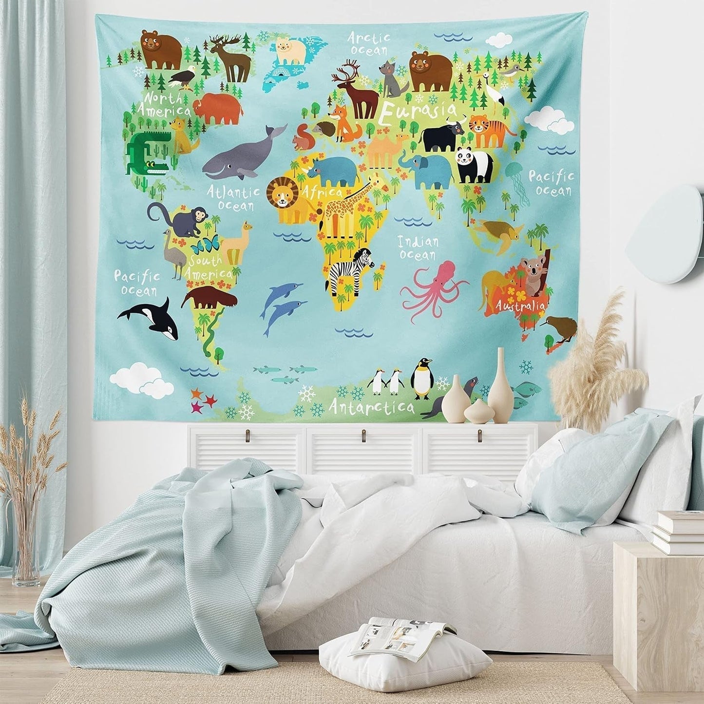 Tapestry abakuhaus wanderlust dyrekort over verden tegninger Hjem - Tilbehør og dekorationer Naty Shop