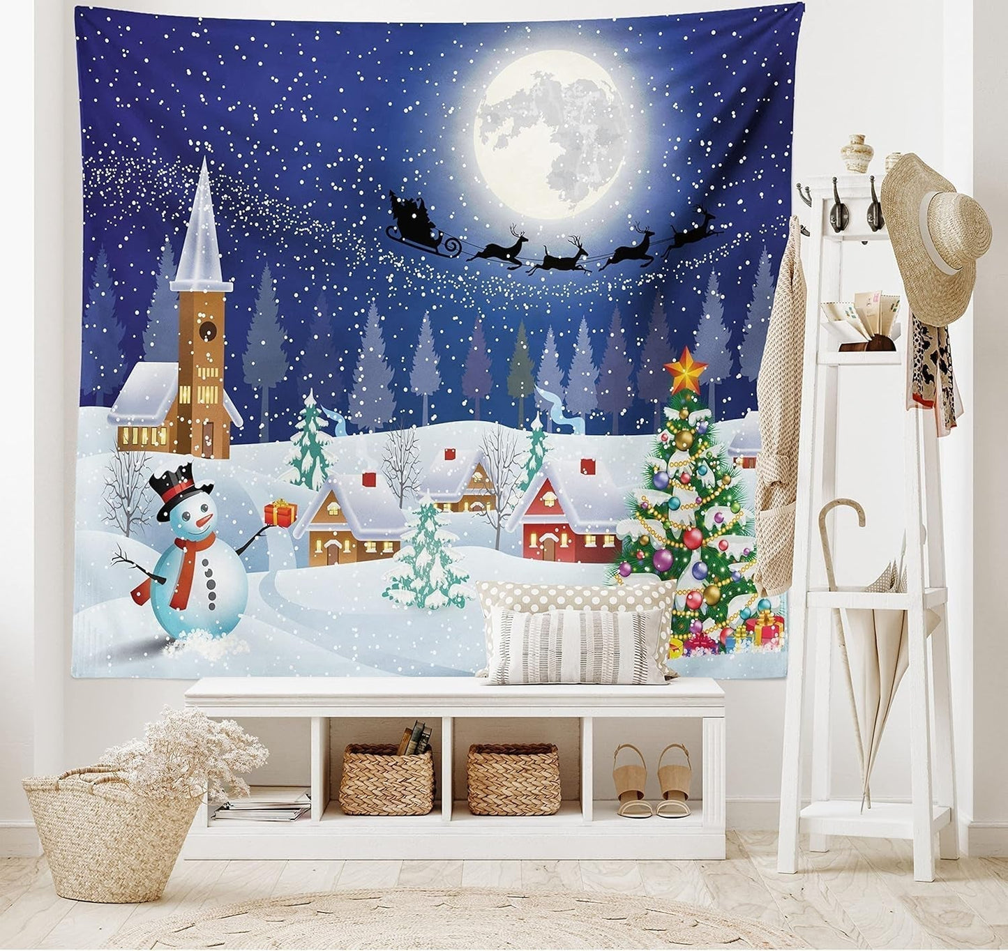 Tapestry abakuhaus wanderlust dyreverdenskort tegninger Hjem - Tilbehør og dekorationer Naty Shop Blå hvid 150L X 110B Cm