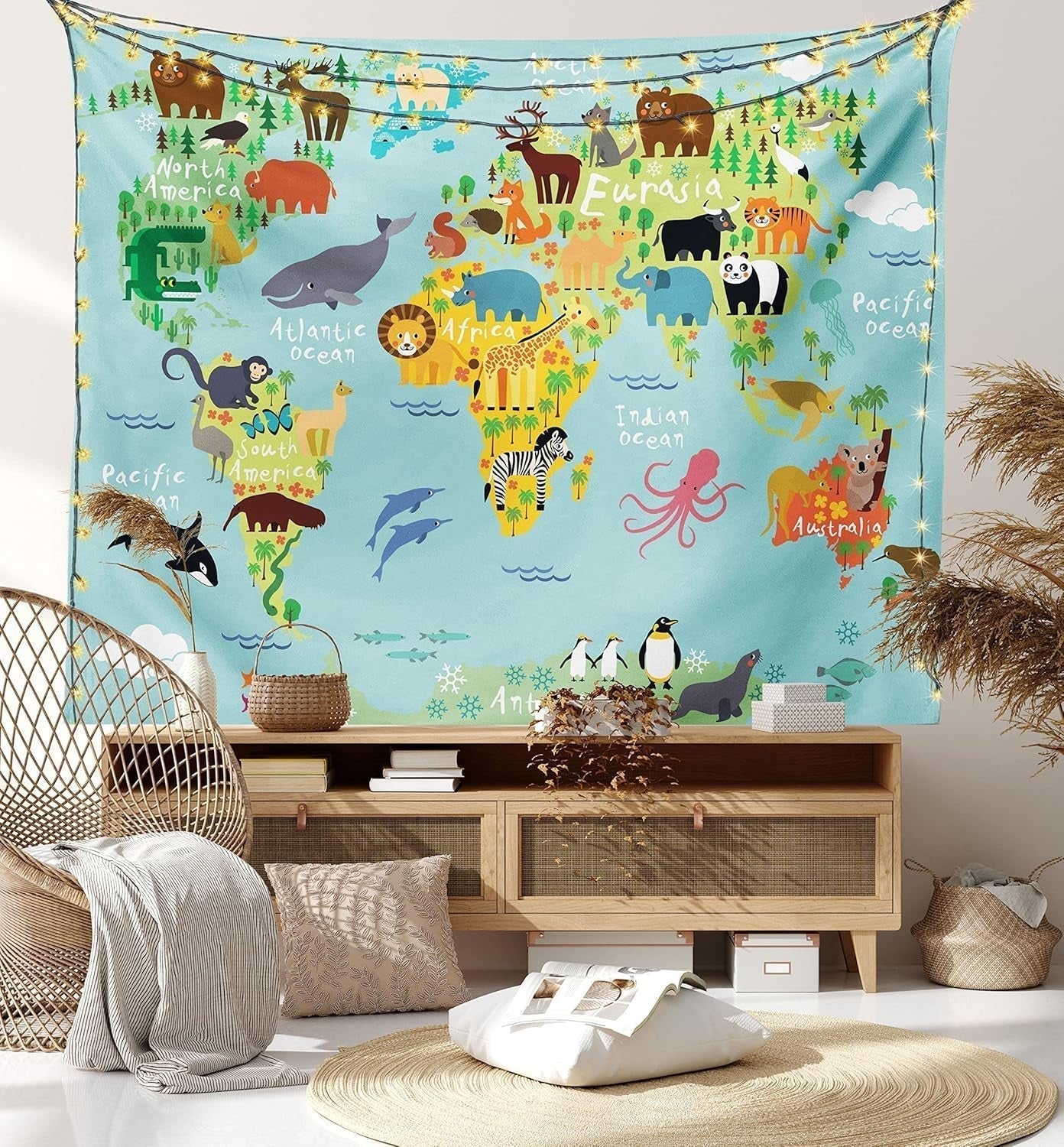 Tapestry abakuhaus wanderlust dyrekort over verden tegninger Hjem - Tilbehør og dekorationer Naty Shop