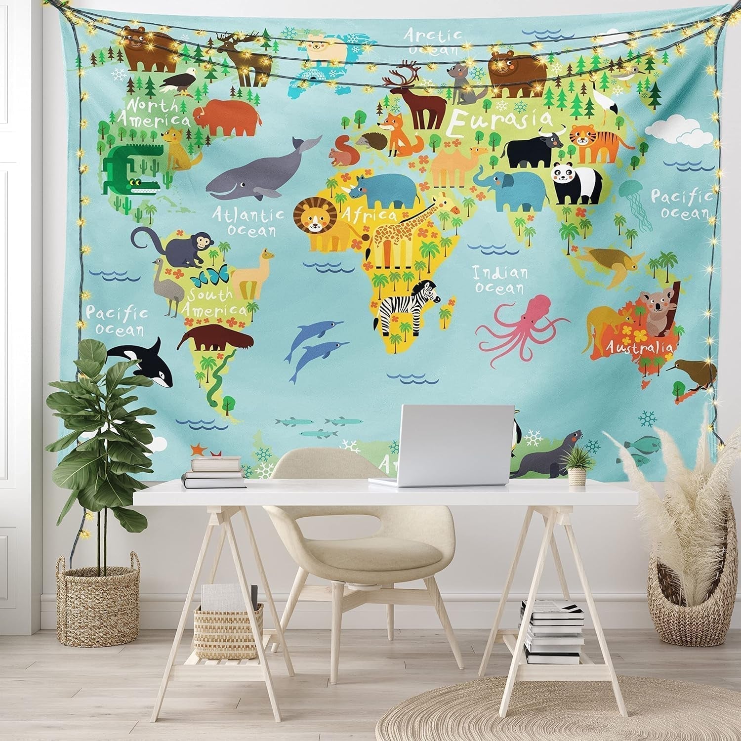 Tapestry abakuhaus wanderlust dyrekort over verden tegninger Hjem - Tilbehør og dekorationer Naty Shop