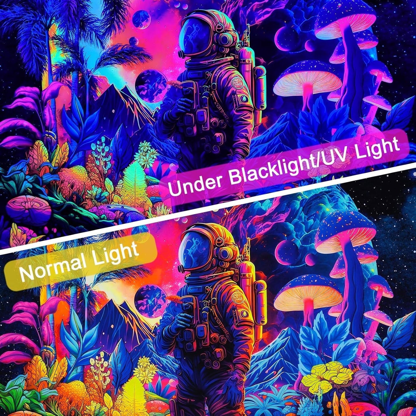 Tapestry alishomtll sort lys astronaut svamp fluorescerende botanisk Hjem - Tilbehør og dekorationer Naty Shop