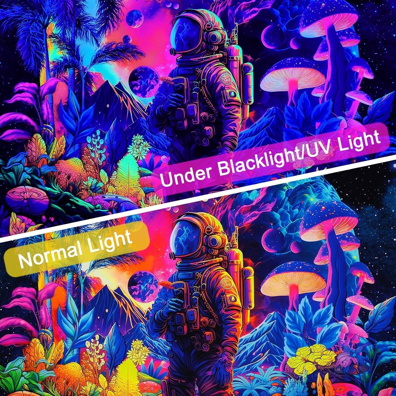 Tapestry alishomtll sort lys astronaut svamp fluorescerende botanisk Hjem - Tilbehør og dekorationer Naty Shop
