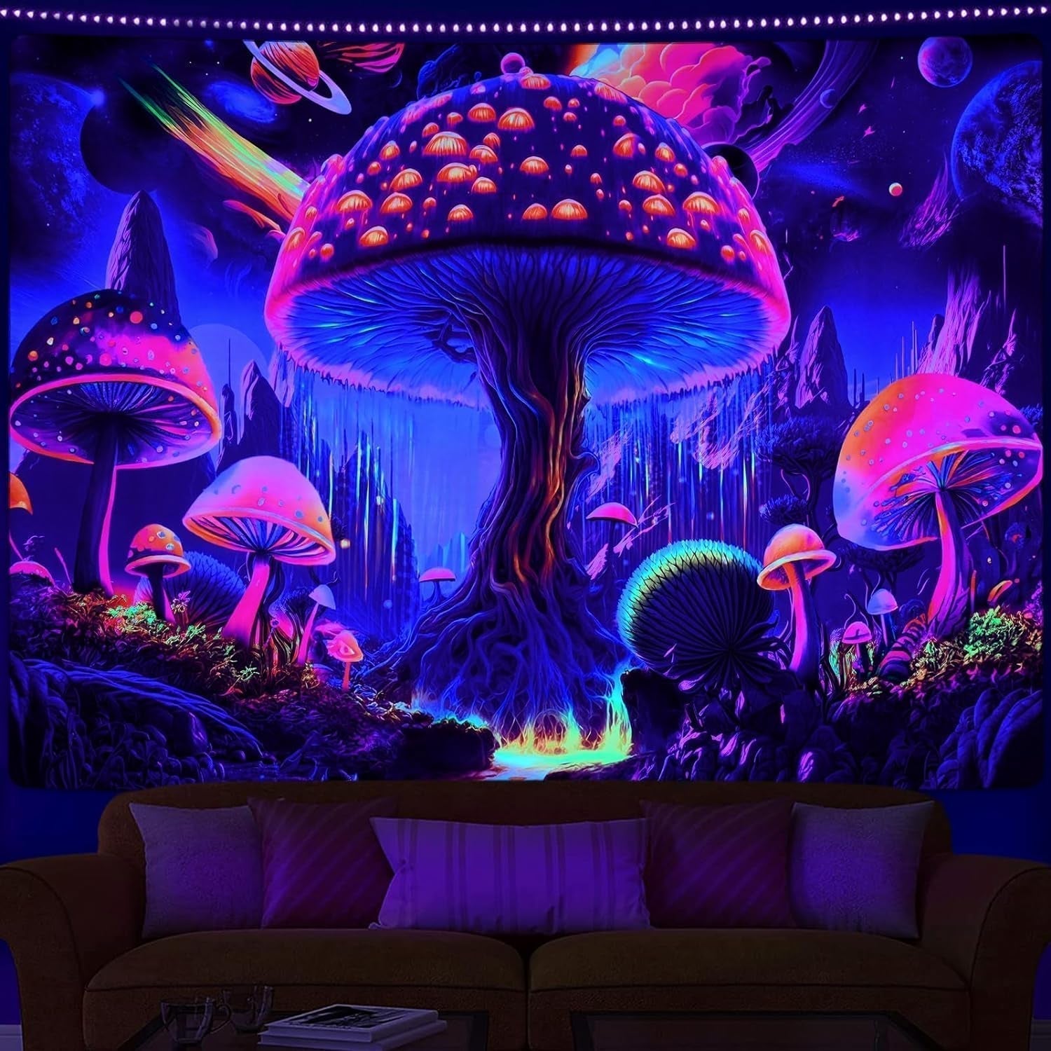Tapestry alishomtll sort lys champignon månefase Hjem - Tilbehør og dekorationer Naty Shop Multi 210L X 150B Cm
