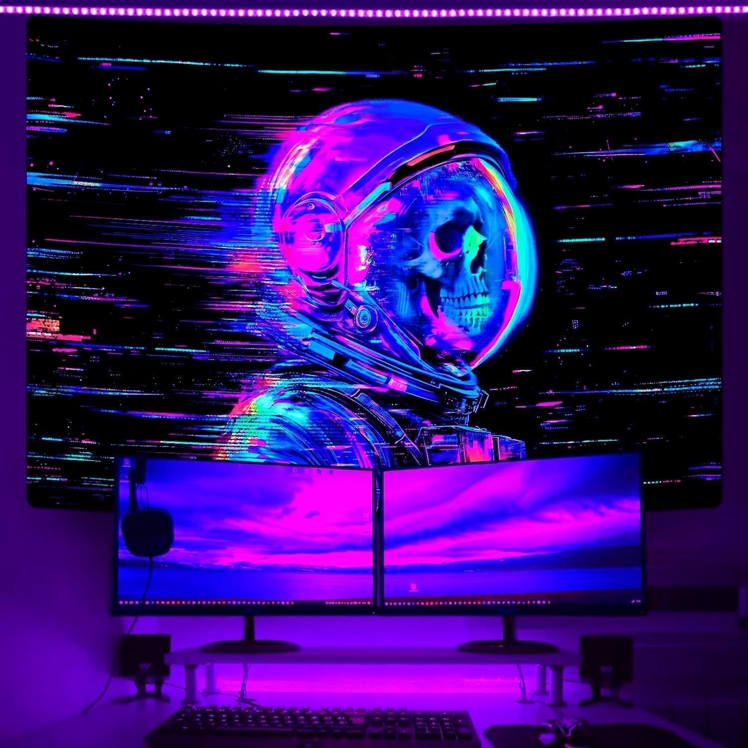Tapestry alishomtll fluorescerende kranium astronaut sort lys Hjem - Tilbehør og dekorationer Naty Shop