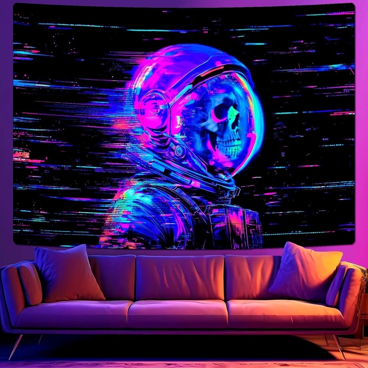 Tapestry alishomtll fluorescerende kranie astronaut sort lys Hjem - Tilbehør og dekorationer Naty Shop Multi 210L X 150B Cm
