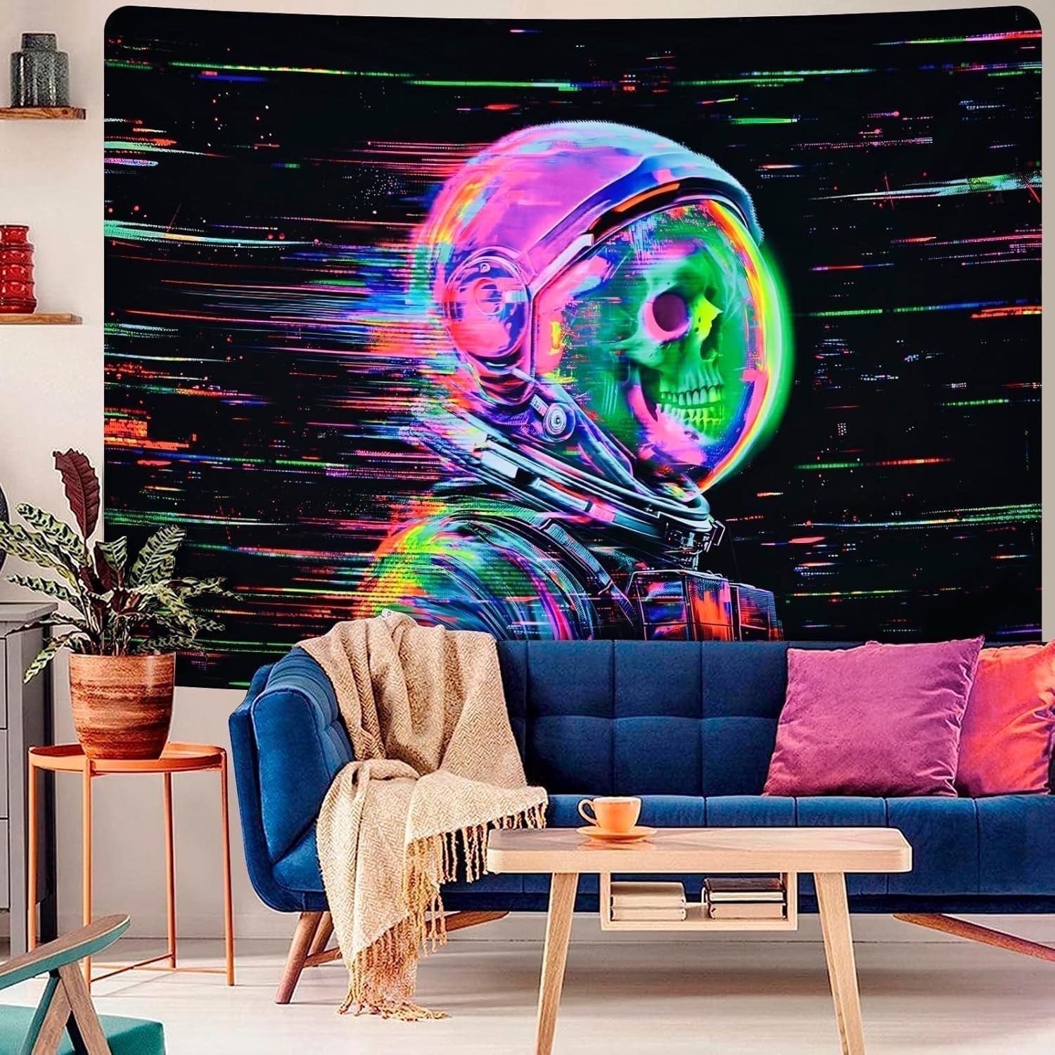 Tapestry alishomtll fluorescerende kranium astronaut sort lys Hjem - Tilbehør og dekorationer Naty Shop