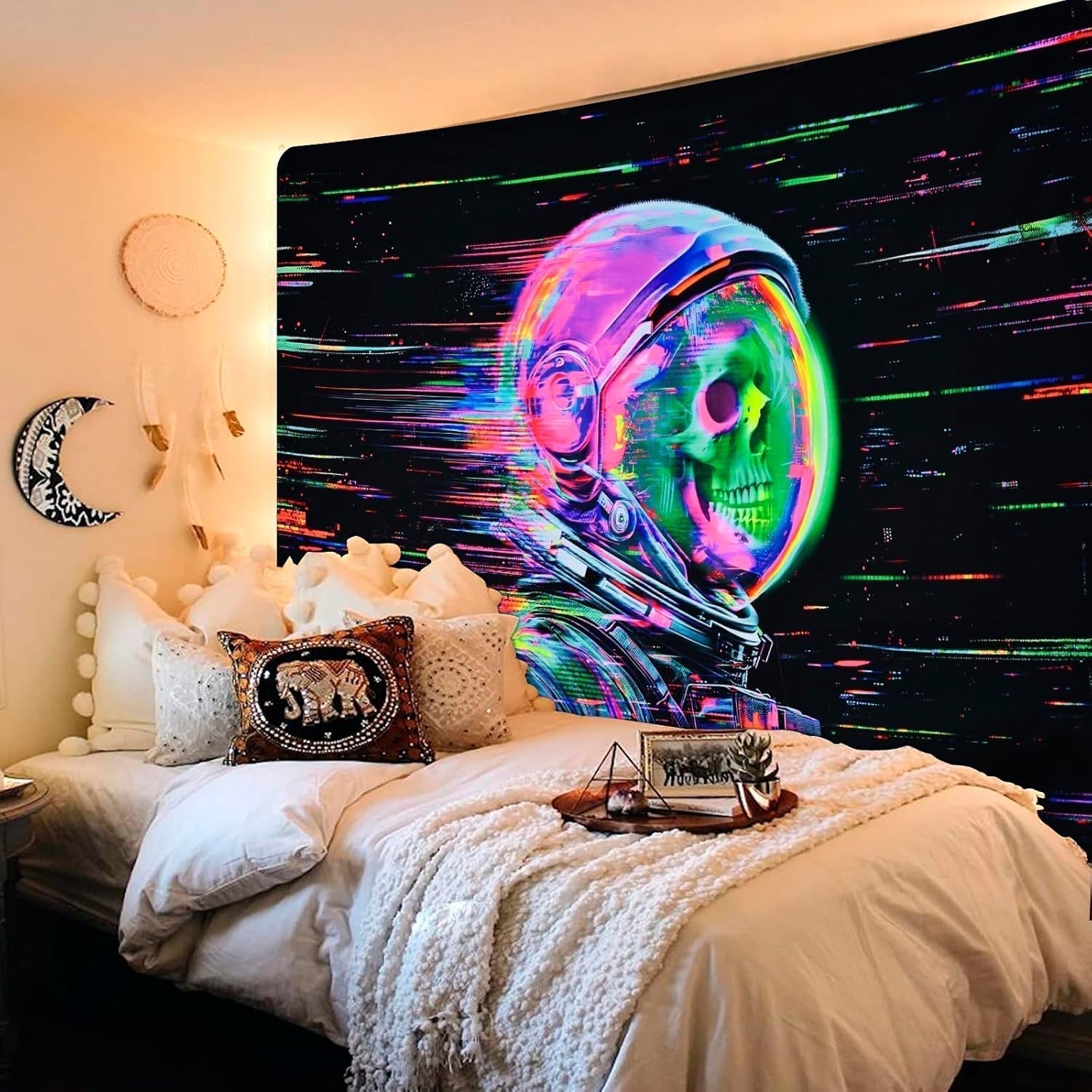 Tapestry alishomtll fluorescerende kranium astronaut sort lys Hjem - Tilbehør og dekorationer Naty Shop