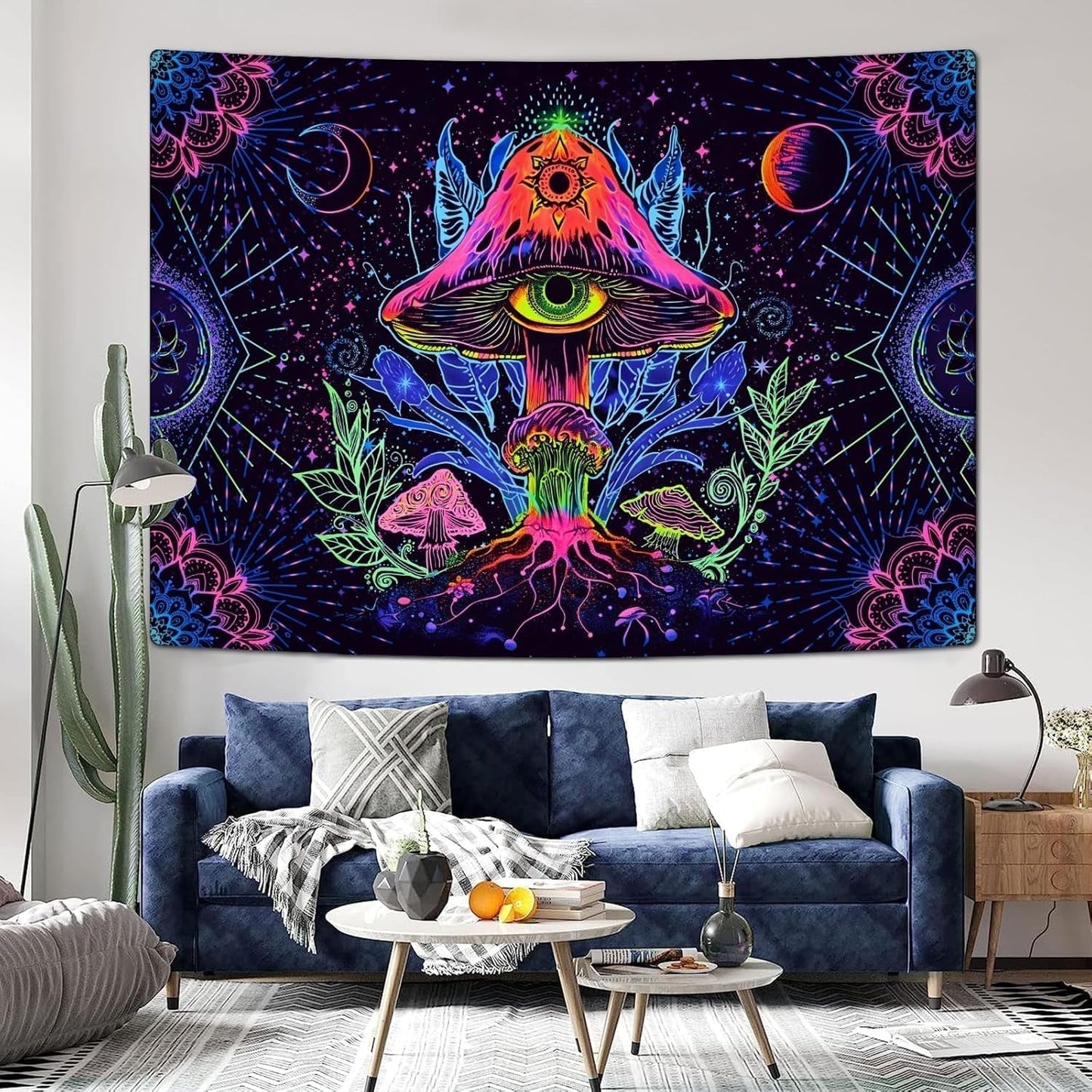 Tapestry alishomtll fluorescerende svamp sort lys mandala Hjem - Tilbehør og dekorationer Naty Shop