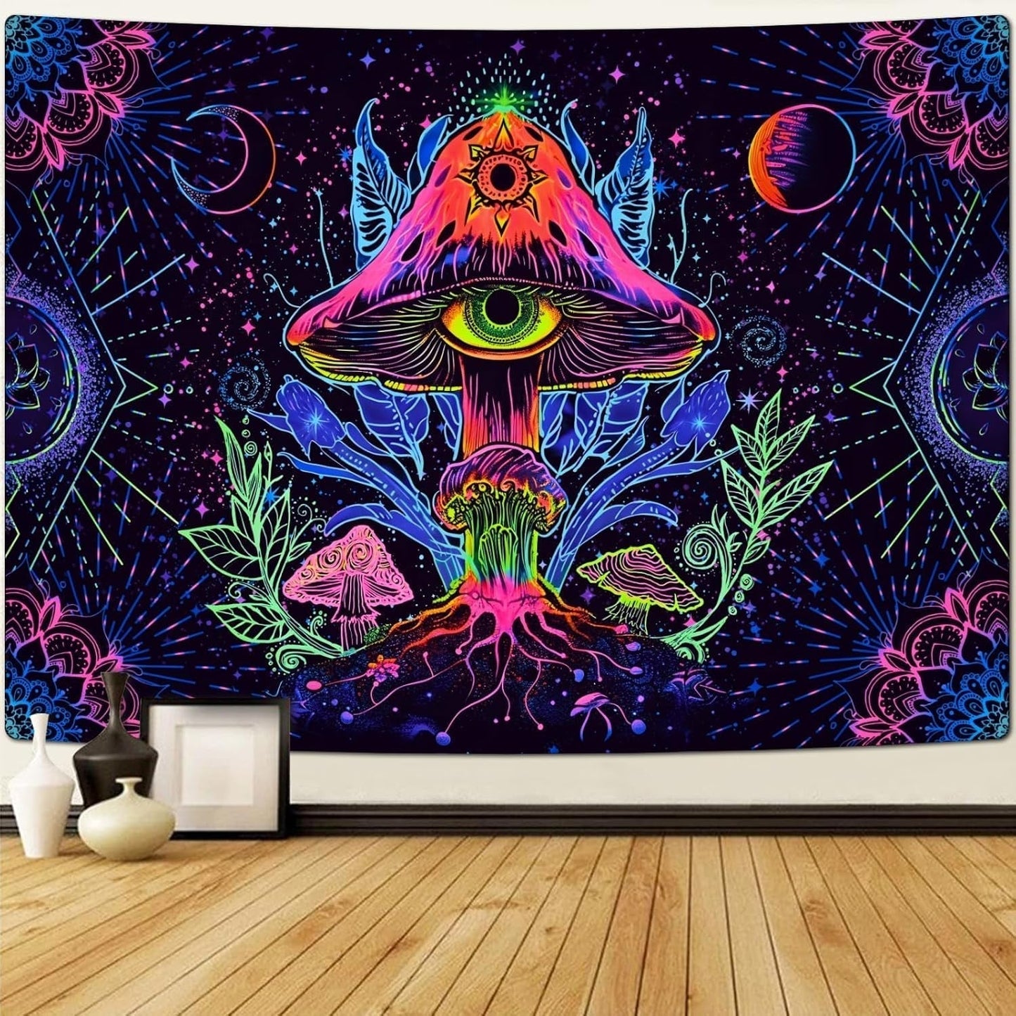 Tapestry alishomtll fluorescerende svamp sort lys mandala Hjem - Tilbehør og dekorationer Naty Shop
