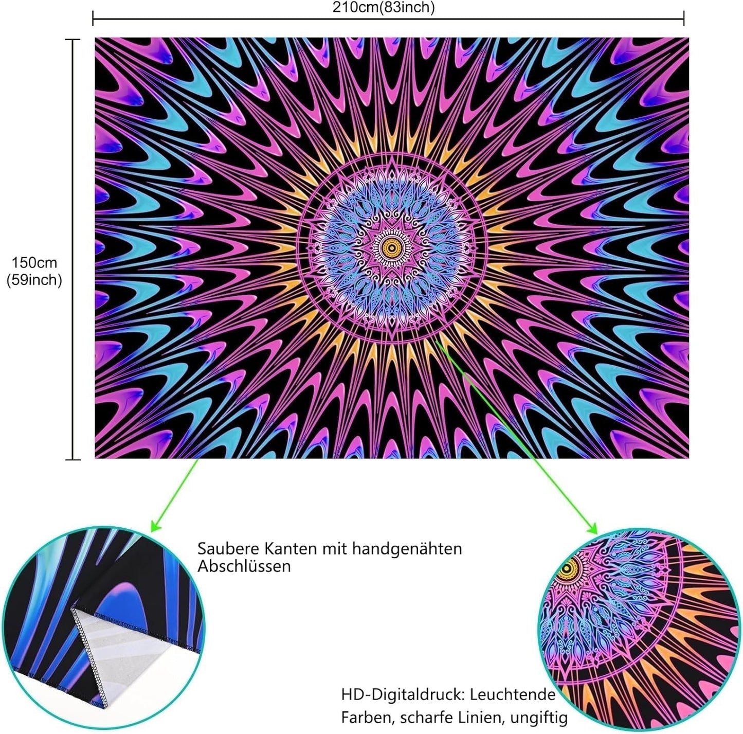 Tapestry alishomtll farvet mandala sort lys kunst Hjem - Tilbehør og dekorationer Naty Shop