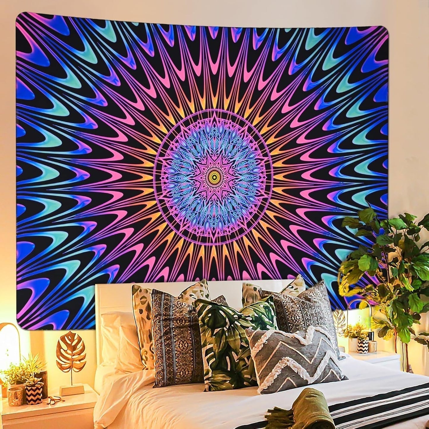 Tapestry alishomtll farvet mandala sort lys kunst Hjem - Tilbehør og dekorationer Naty Shop