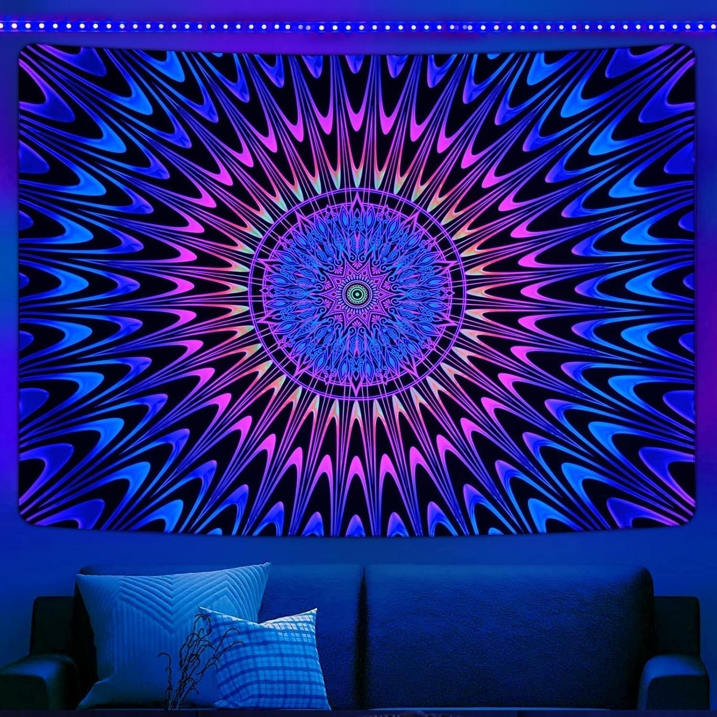 Tapestry alishomtll farvet mandala sort lys kunst Hjem - Tilbehør og dekorationer Naty Shop 210L X 150B Cm