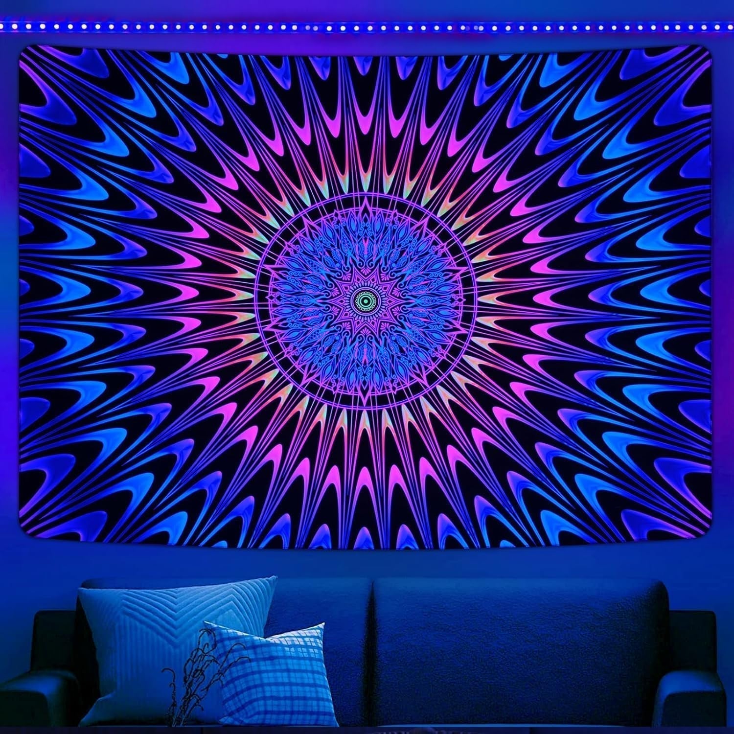 Tapestry alishomtll farvet mandala sort lys kunst Hjem - Tilbehør og dekorationer Naty Shop 210L X 150B Cm