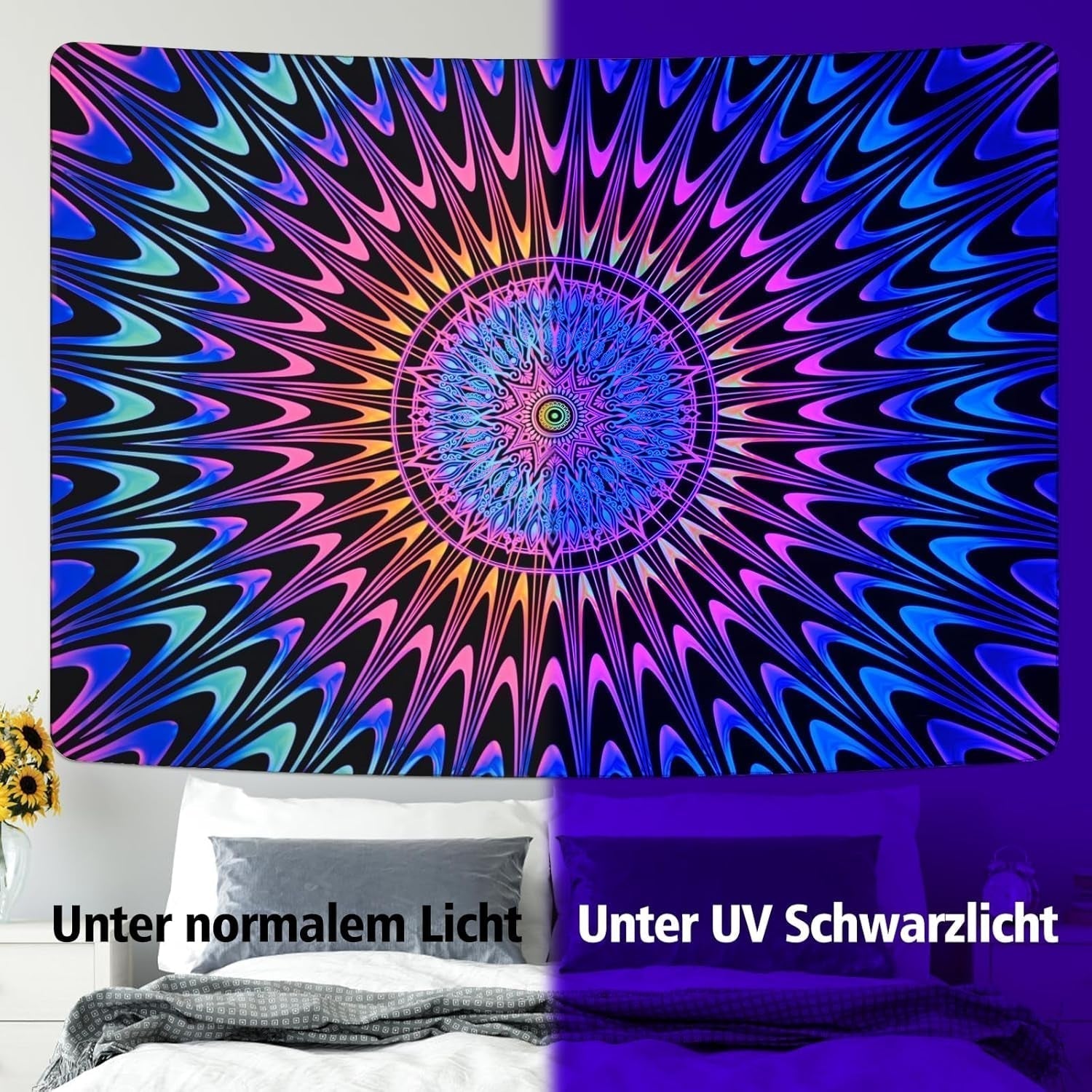 Tapestry alishomtll farvet mandala sort lys kunst Hjem - Tilbehør og dekorationer Naty Shop