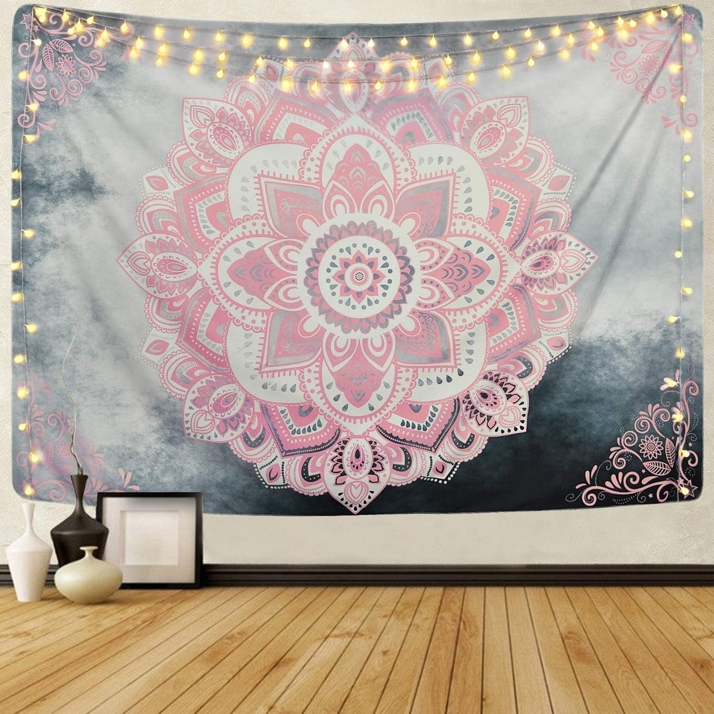 Tapestry alishomtll mandala indisk boheme klud Hjem - Tilbehør og dekorationer Naty Shop Grå pink 210.1L X 150.1B Cm