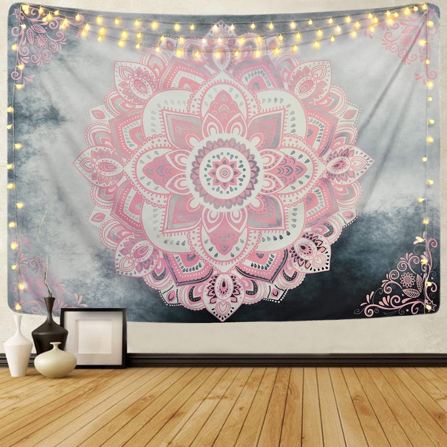 Tapestry alishomtll mandala indisk boheme klud Hjem - Tilbehør og dekorationer Naty Shop Grå pink 210.1L X 150.1B Cm