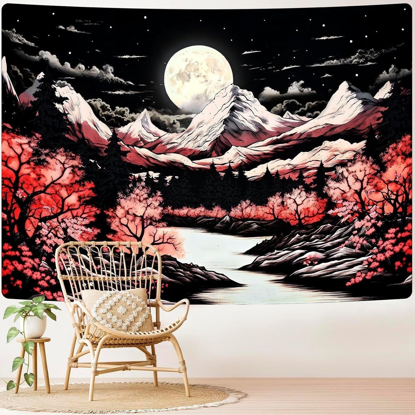 Tapestry alishomtll bjergscene måneskov bjerge Hjem - Tilbehør og dekorationer Naty Shop