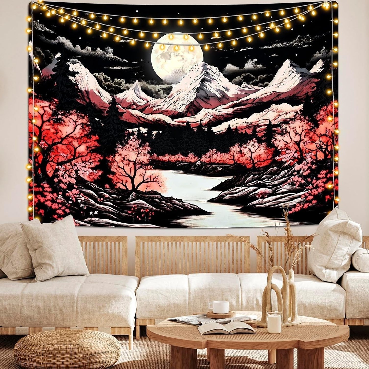 Tapestry alishomtll bjergscene måneskov bjerge Hjem - Tilbehør og dekorationer Naty Shop