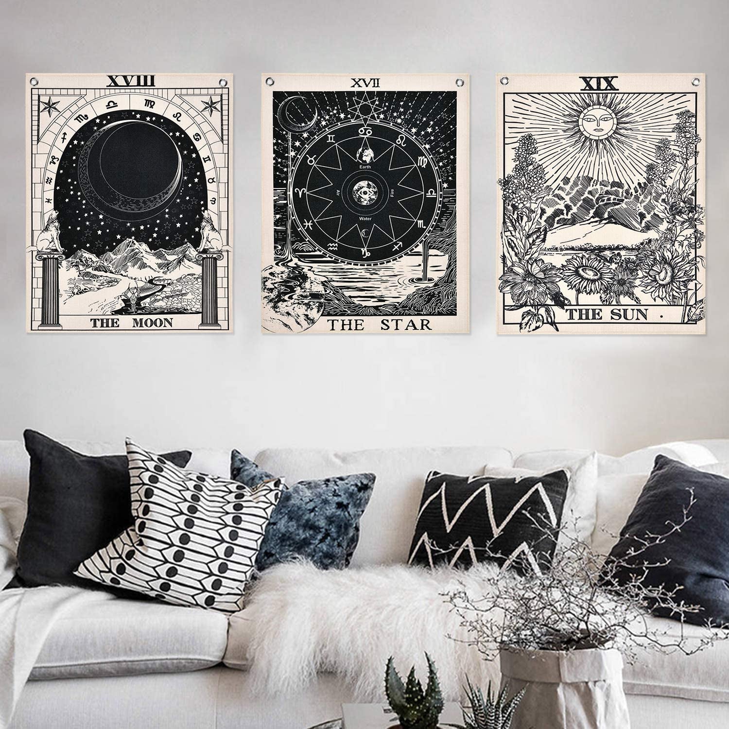 Alishomtll gobelin tarot sæt sol måne stjerner Hjem - Tilbehør og dekorationer Naty Shop Tarot sæt (sort og hvid) 40 X 50 Cm