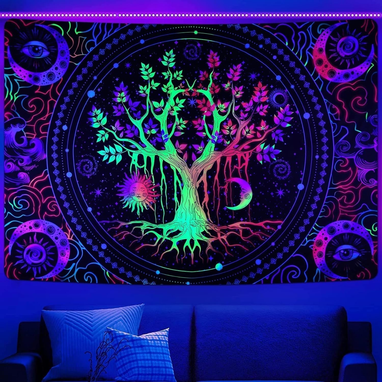 Tapestry alishomtll træliv fluorescerende sol og måne Hjem - Tilbehør og dekorationer Naty Shop