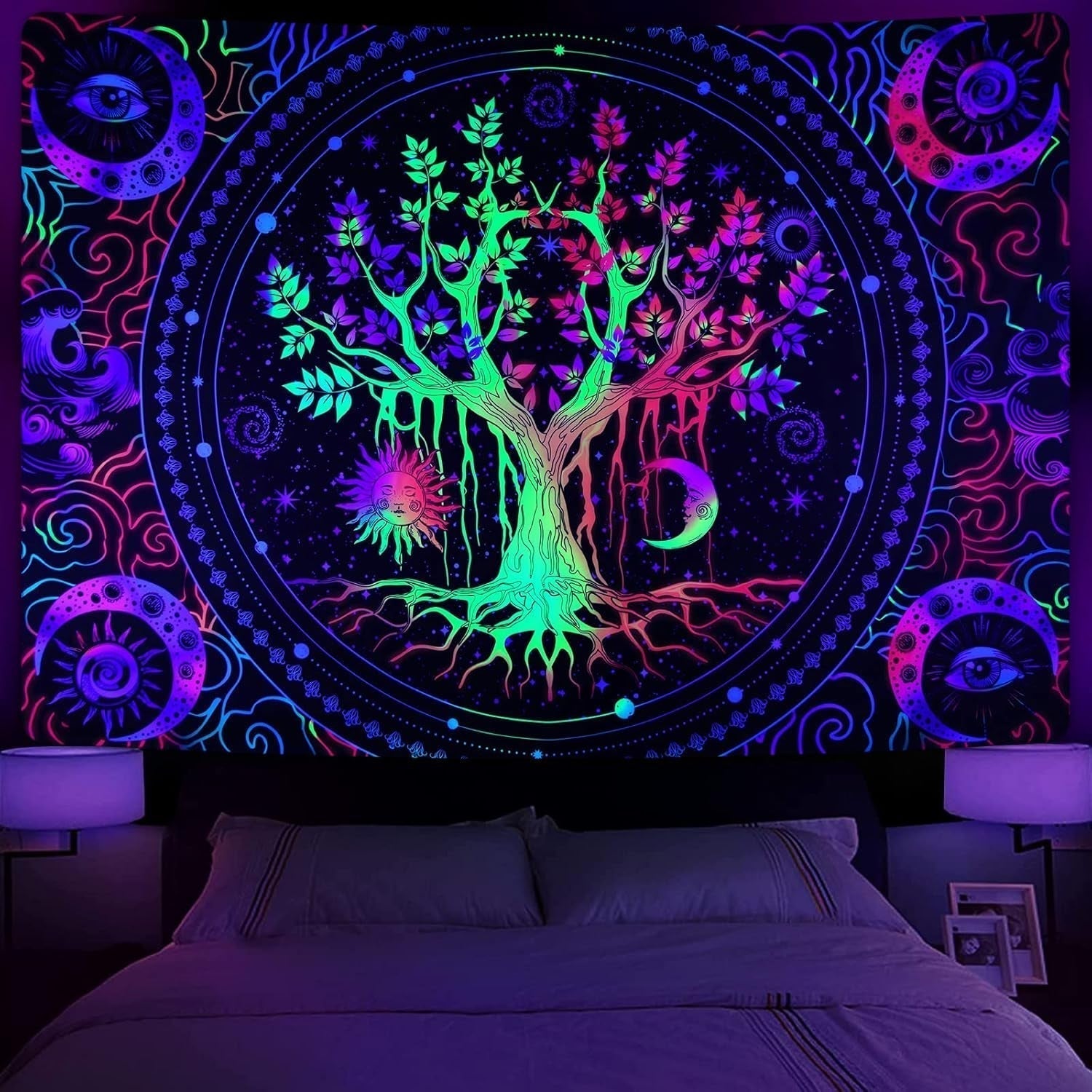 Tapestry alishomtll træliv fluorescerende sol og måne Hjem - Tilbehør og dekorationer Naty Shop Multi 210L X 150B Cm