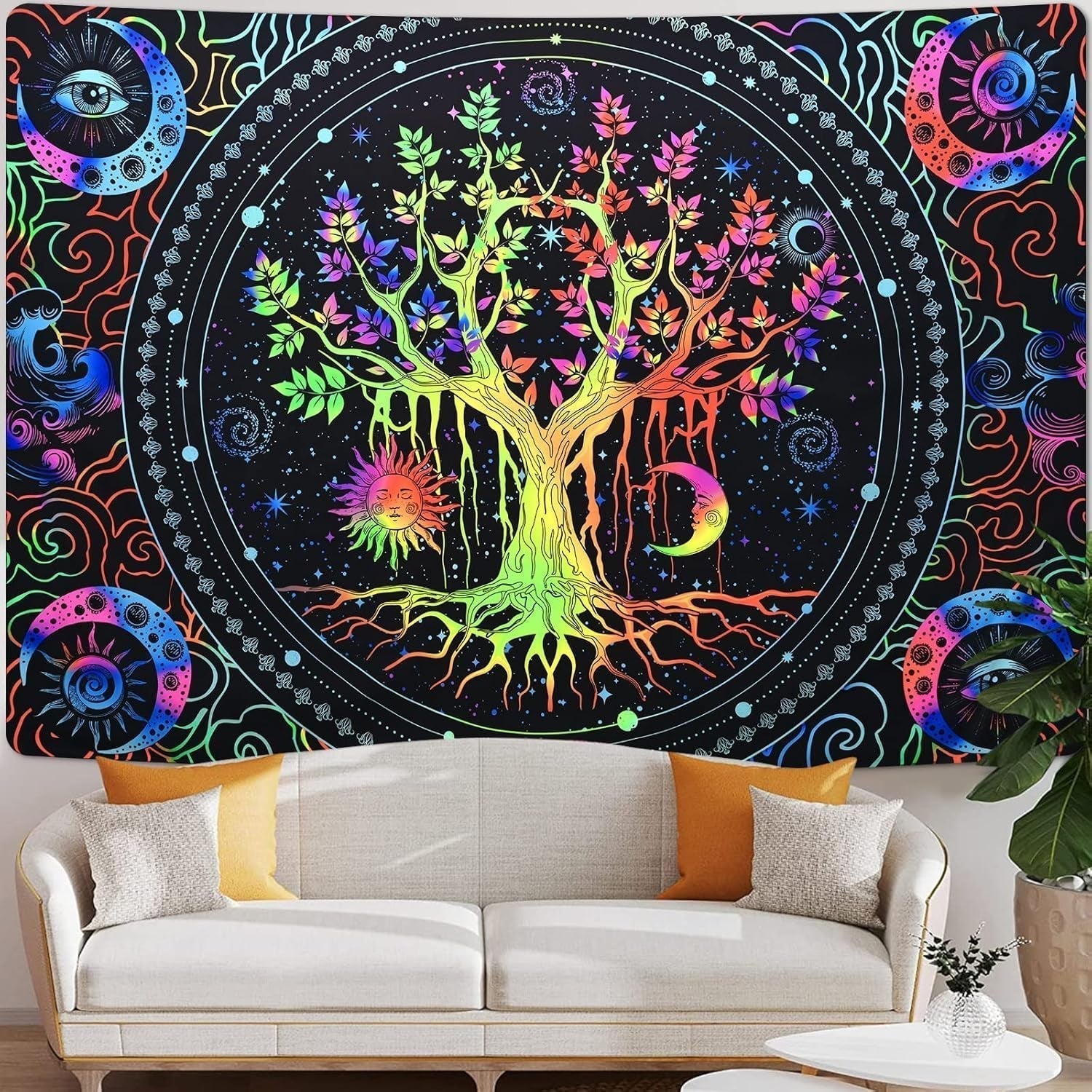 Tapestry alishomtll træliv fluorescerende sol og måne Hjem - Tilbehør og dekorationer Naty Shop
