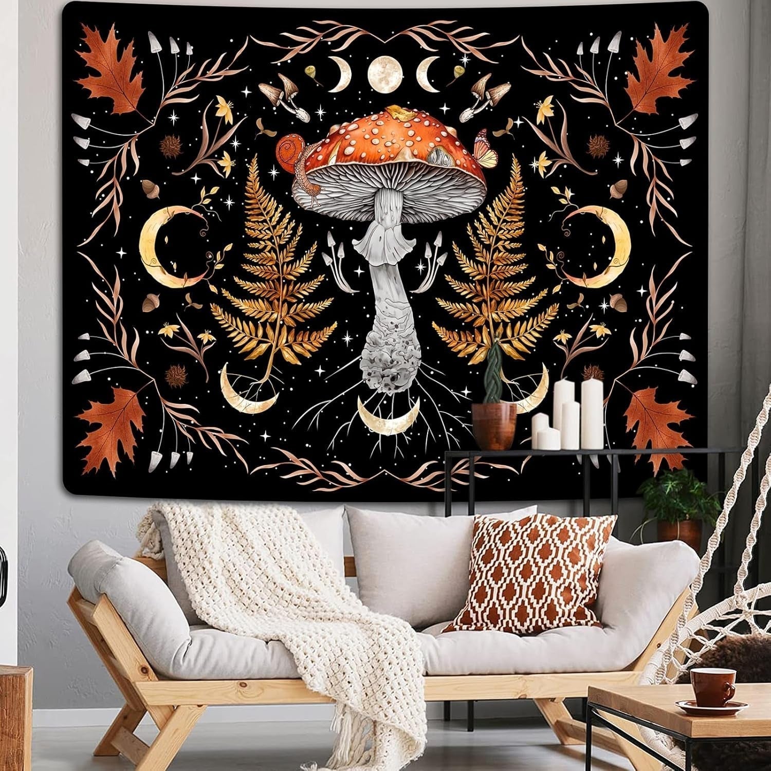 Tapestry alishomtll vintage champignon måne ahornblad botanisk Hjem - Tilbehør og dekorationer Naty Shop