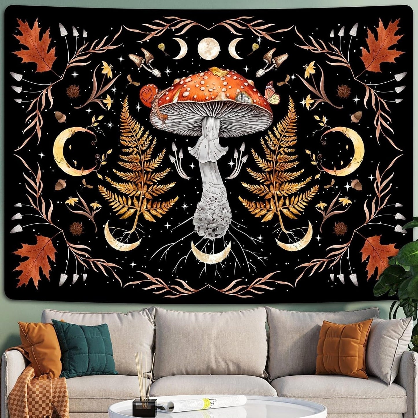 Tapestry alishomtll vintage champignon måne ahornblad botanisk Hjem - Tilbehør og dekorationer Naty Shop