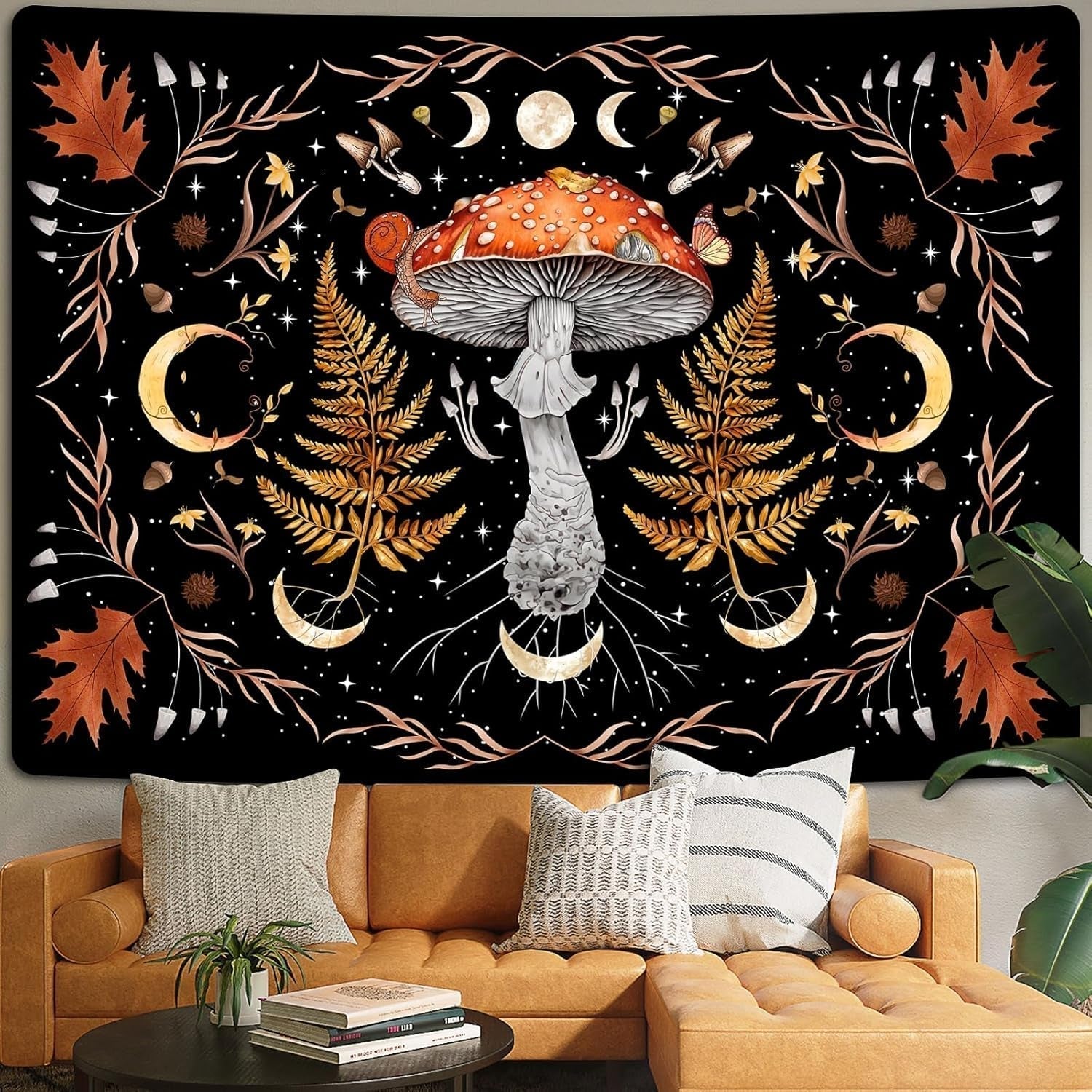 Tapestry alishomtll vintage champignon måne ahornblad botanisk Hjem - Tilbehør og dekorationer Naty Shop