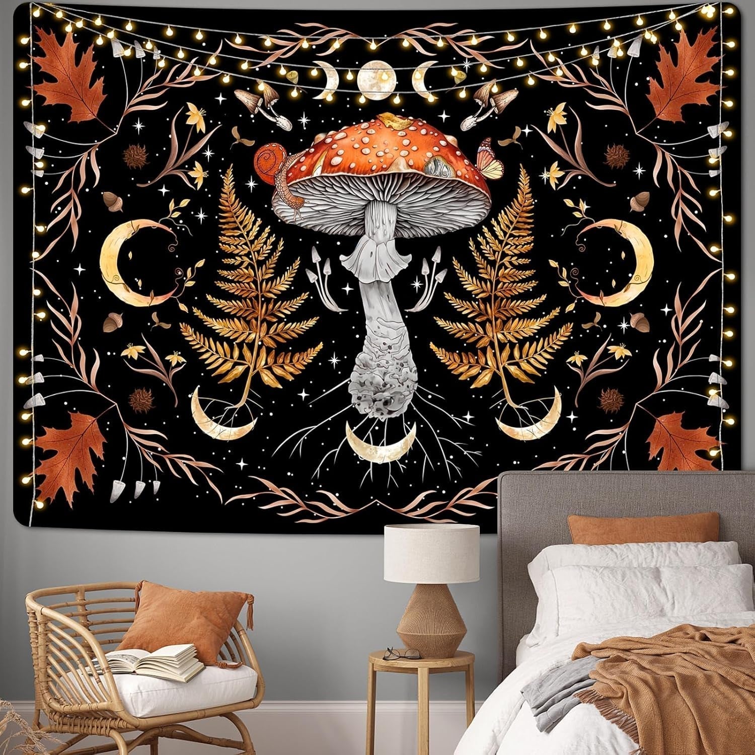 Tapestry alishomtll vintage champignon måne ahornblad botanisk Hjem - Tilbehør og dekorationer Naty Shop