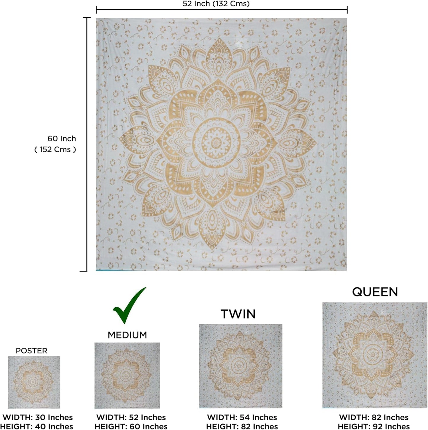 Tapestry guld metallisk mandala indisk bomuld strand kaste Casa - Tilbehør og dekorationer Naty Shop