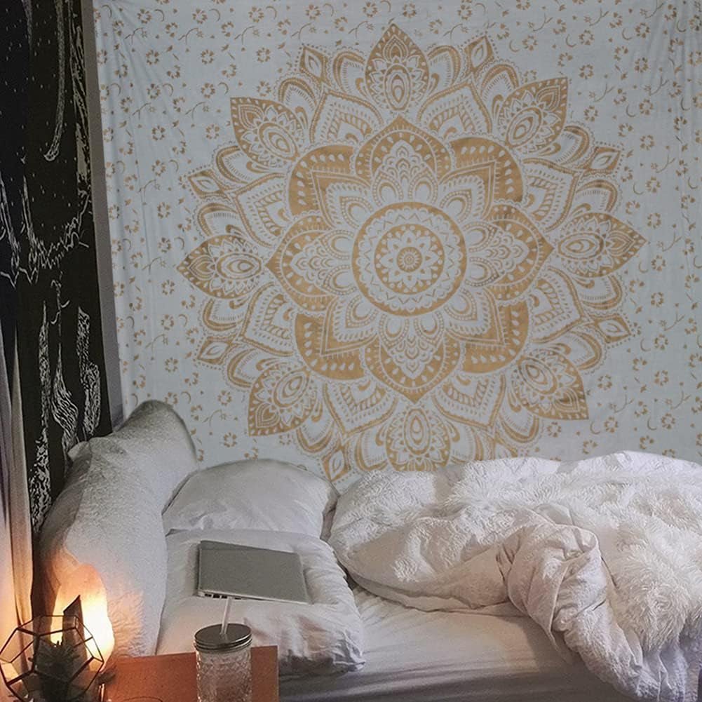 Tapestry guld metallisk mandala indisk bomuld strand kaste Casa - Tilbehør og dekorationer Naty Shop