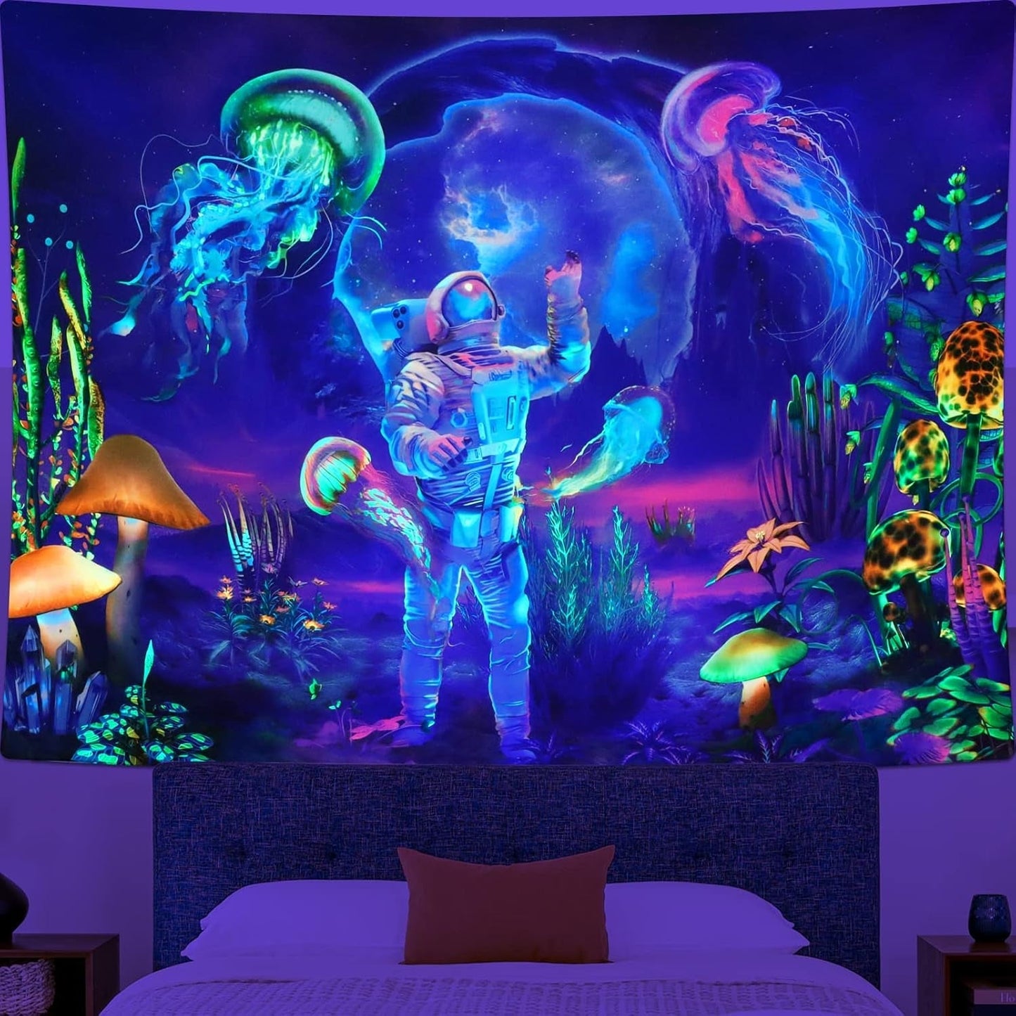 Tapestry betylfoy sort lys astronaut reaktive planter vandmænd Hjem - Tilbehør og dekorationer Naty Shop Astronauts 150L X 130B Cm
