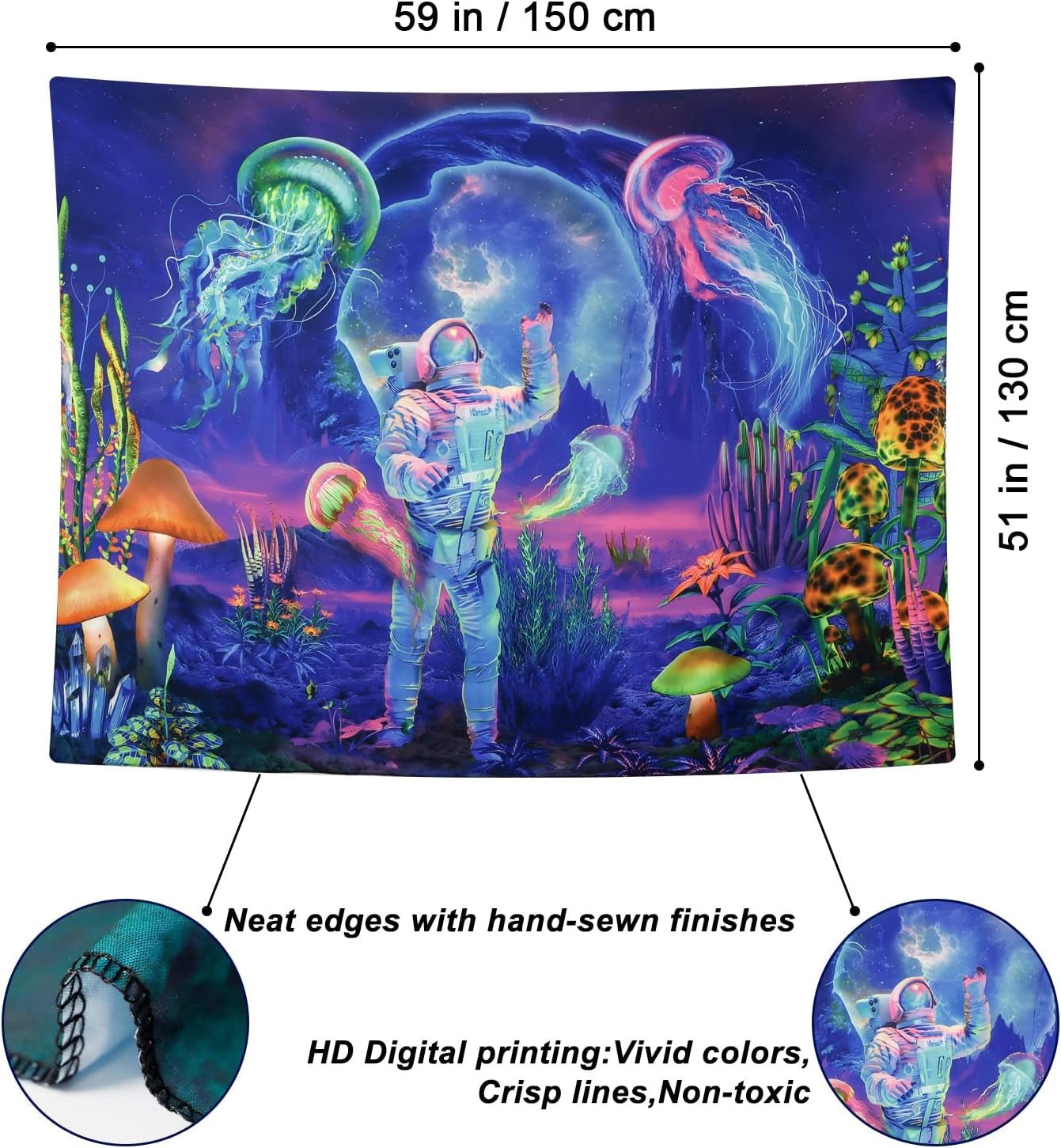 Tapestry betylfoy sort lys astronaut reaktive planter vandmænd Hjem - Tilbehør og dekorationer Naty Shop