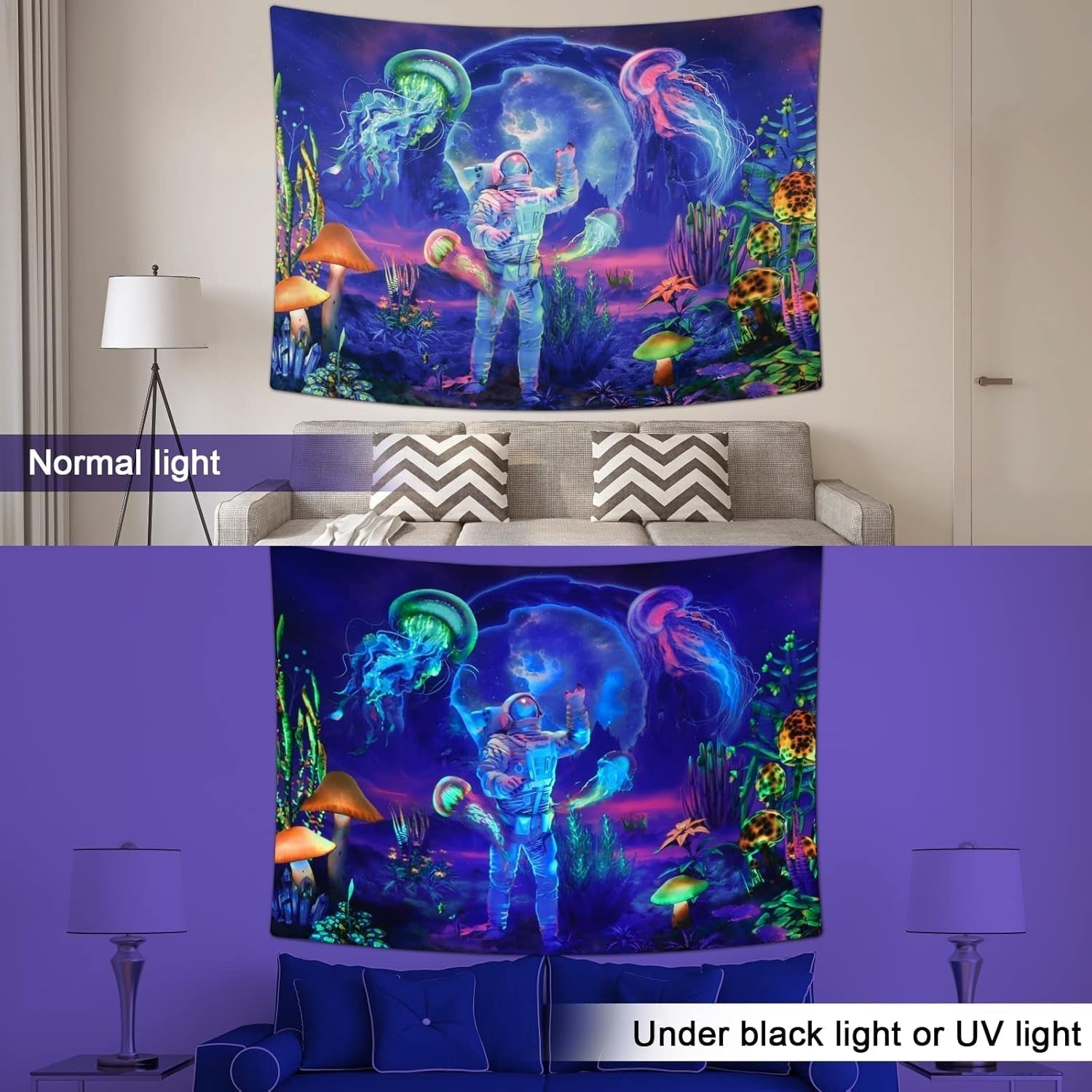 Tapestry betylfoy sort lys astronaut reaktive planter vandmænd Hjem - Tilbehør og dekorationer Naty Shop