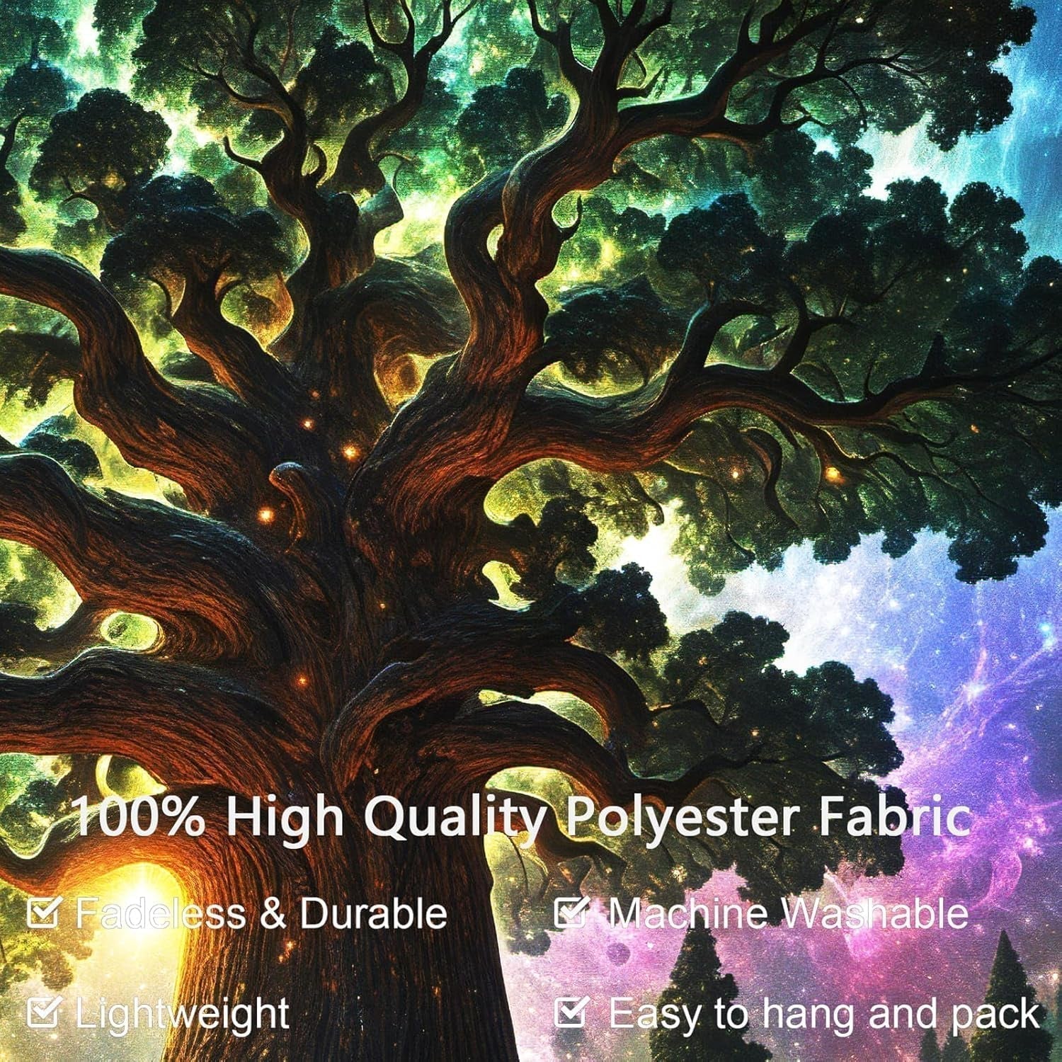 Tapestry blacklight skov psykedelisk natur træ stjerner galakse Hjem - Tilbehør og dekorationer Naty Shop