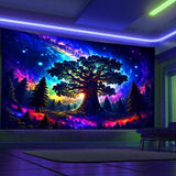 Tapestry blacklight skov psykedelisk natur træ stjerner galakse Hjem - Tilbehør og dekorationer Naty Shop