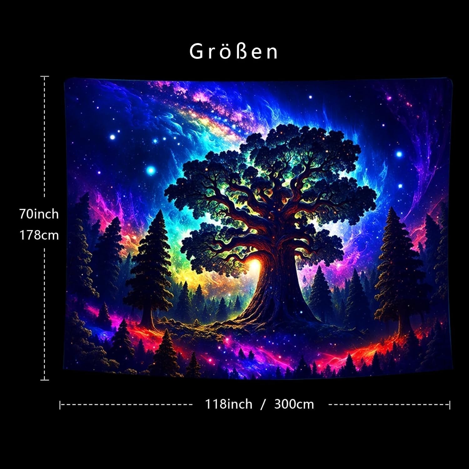 Tapestry blacklight skov psykedelisk natur træ stjerner galakse Hjem - Tilbehør og dekorationer Naty Shop
