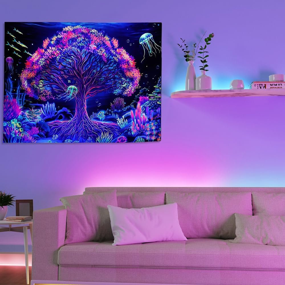 Tapestry tree of life fluorescerende mandala Home - Tilbehør og dekorationer Naty Shop