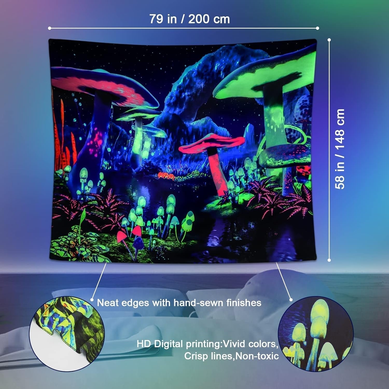 Tapestry dremisland blacklight champignon psykedelisk reaktiv galaksevæg Hjem - Tilbehør og dekorationer Naty Shop