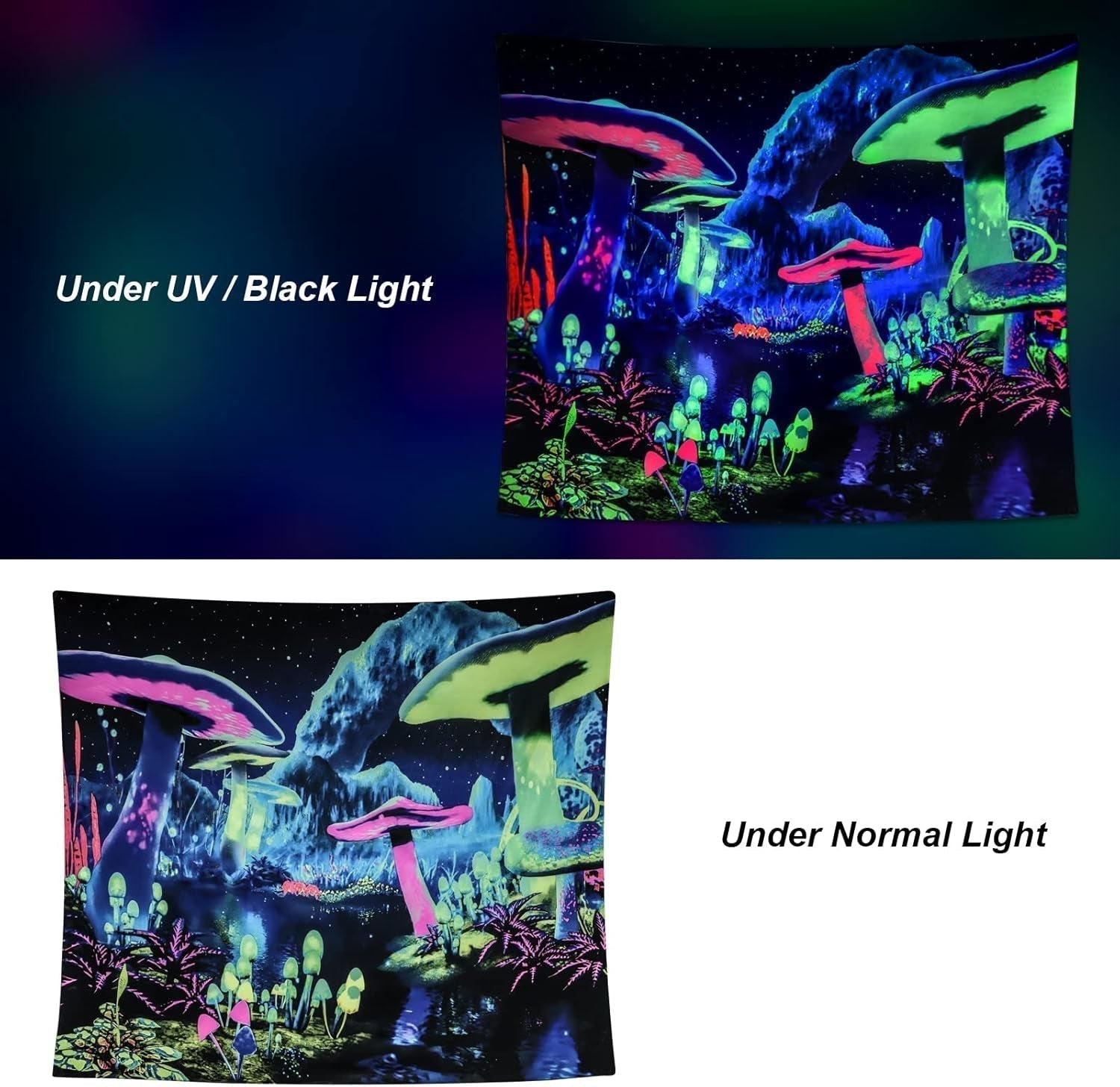 Tapestry dremisland blacklight champignon psykedelisk reaktiv galaksevæg Hjem - Tilbehør og dekorationer Naty Shop