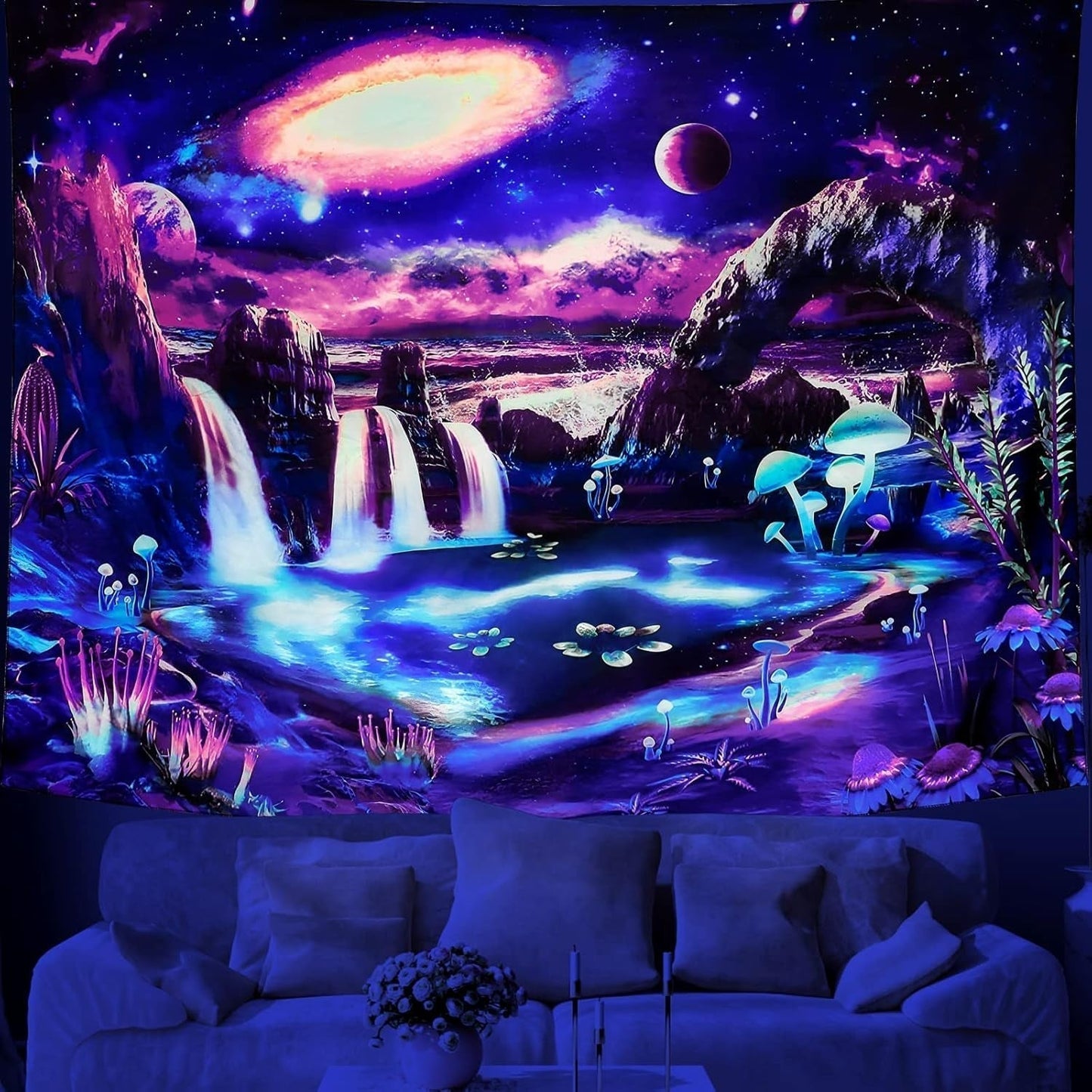 Tapestry dremisland blacklight champignon psykedelisk reaktiv galaksevæg Hjem - Tilbehør og dekorationer Naty Shop Calea Lactee 150L X 130B Cm